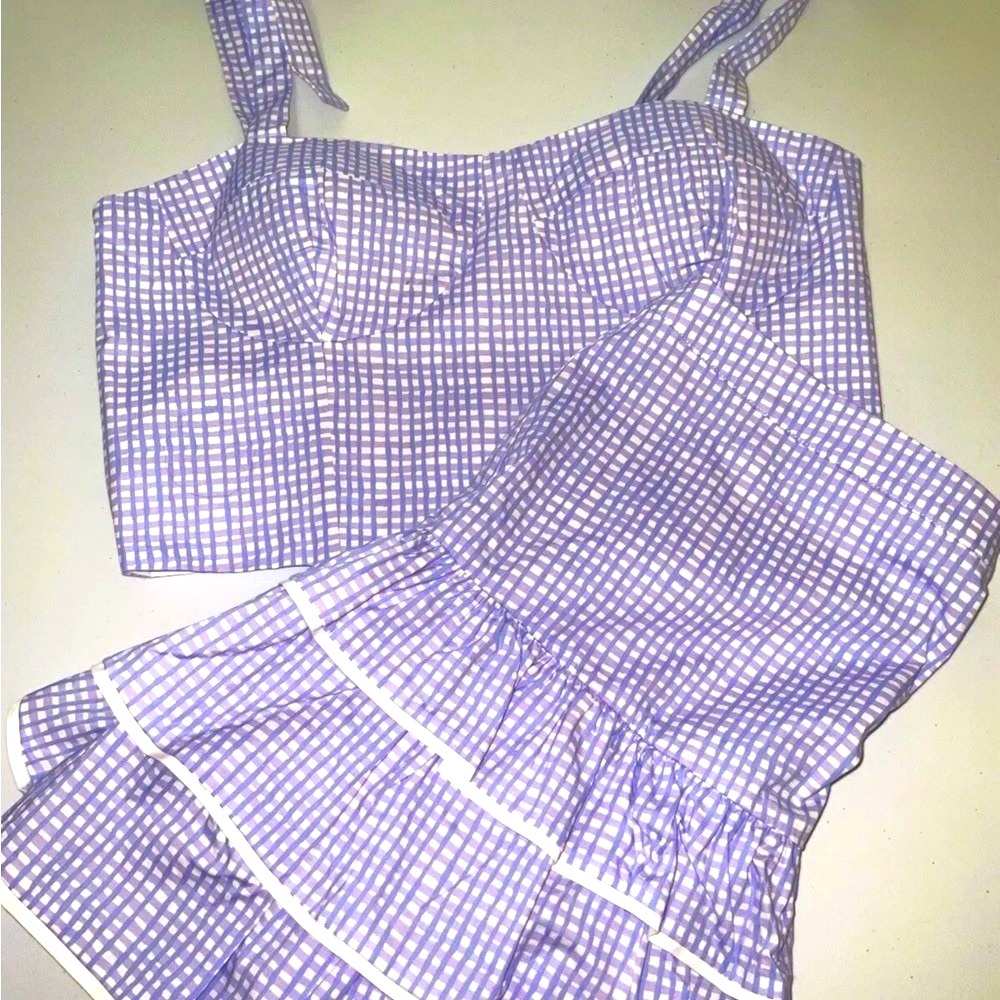 Lilly Pulitzer NWT Rosalie Mini Skirt & Crop Top Lilac Gingham $198  Size 14 - Picture 11 of 16